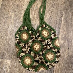 Handcrafted Green and Brown Crochet Tote Bag